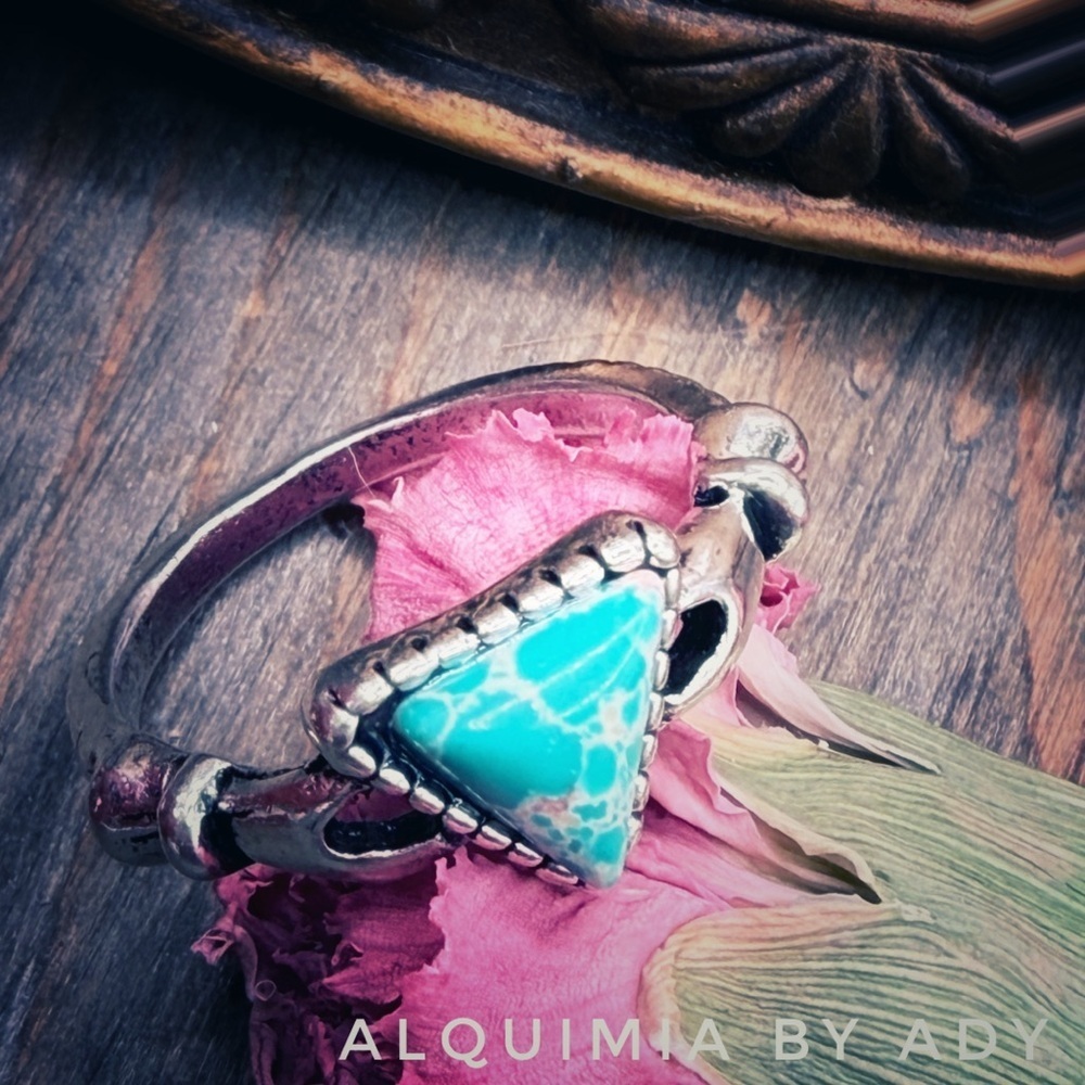 Silver and GREEN Turquoise statement gem ring+ TRIANGLE